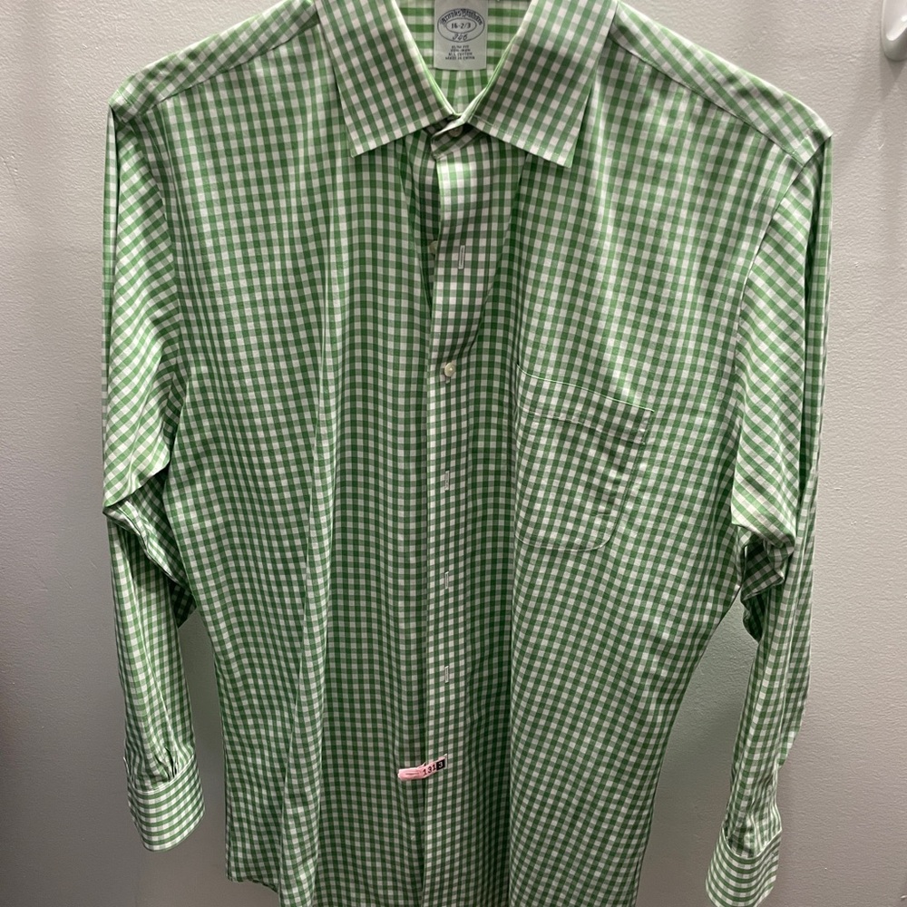 Brooks Brothers Shirt Green Plaid Button Up Slim Fit Long Sleeve 346